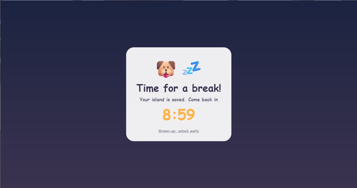 The break screen with a sleepy dog